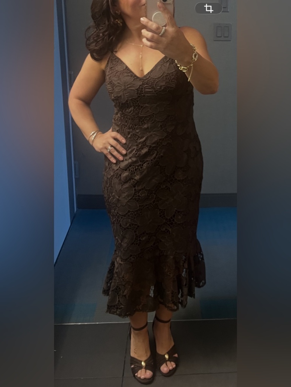 Siena Studio Brown Lace V-Neck Midi Dress